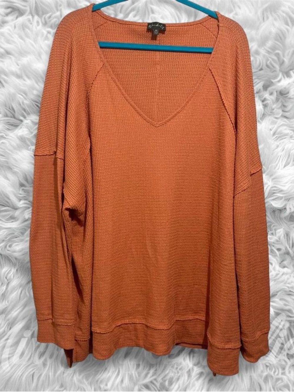 Wonderly Waffle Knit Pullover Sweater - Rust Orange
